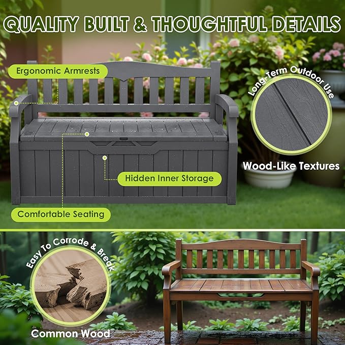 Greesum 80 Gallon Outdoor Storage Bench, Resin Patio Furniture - Image 5