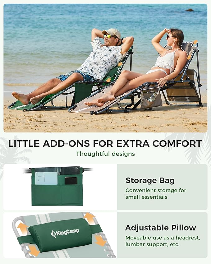 KingCamp Tanning Chair with Face Hole, Lounge Chairs Outdoor Folding Comfy - Image 6