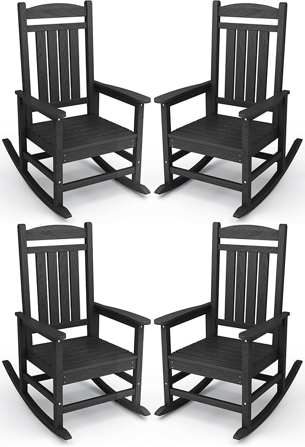KINGYES Outdoor Rocking Chair Set of 4, High Density Polyethylene Patio Rocking by KINGYES