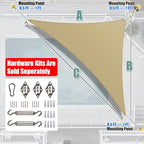 Amgo 12' x 12' x 17' Beige Right Triangle Sun Shade Sail UPF50+ Canopy Awning - Image 8