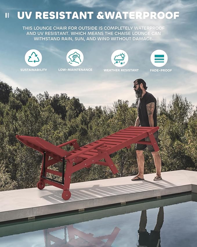 SERWALL Patio Chaise Lounge Chair, Poly Lounge Chair - Image 7