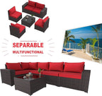 Kullavik 6PCS Outdoor Patio Furniture Set PE Wicker Rattan Sectional Sofa Patio - Image 7