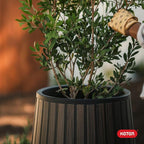 Keter Signature Conic 28.5 Inch Tall Round Large Wood Look Planter - Image 12