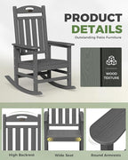 Oversized Outdoor Rocking Chairs Set of 2, High Back Porch Rocking Chair - Image 6