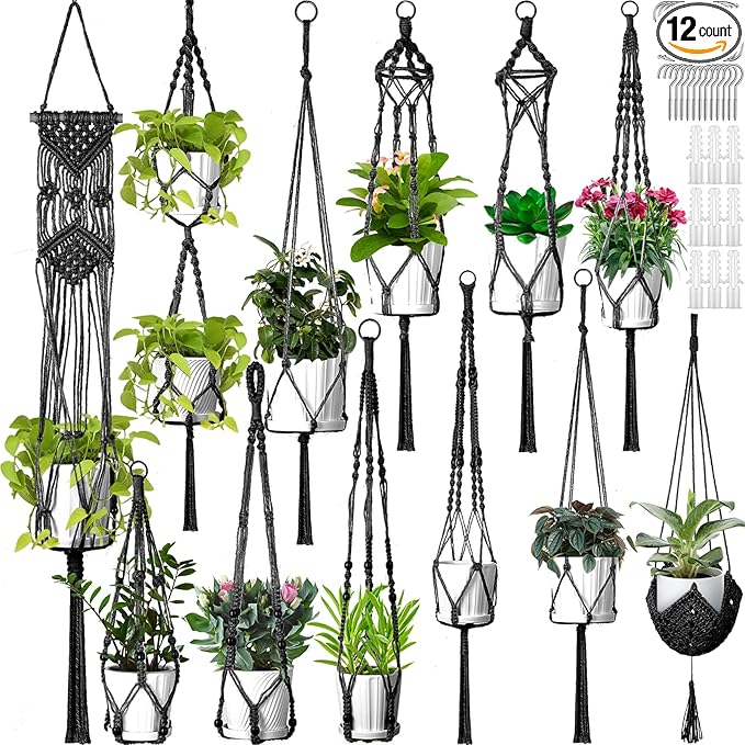 Hoteam 12 Pcs Macrame Plant Hangers Macrame Hanging Planters by Hoteam