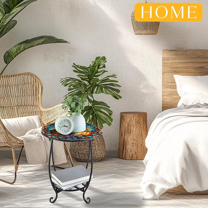Outdoor Side Table Round Small Mosaic Patio Accent Indoor End Plant Coffee Tea - Image 4
