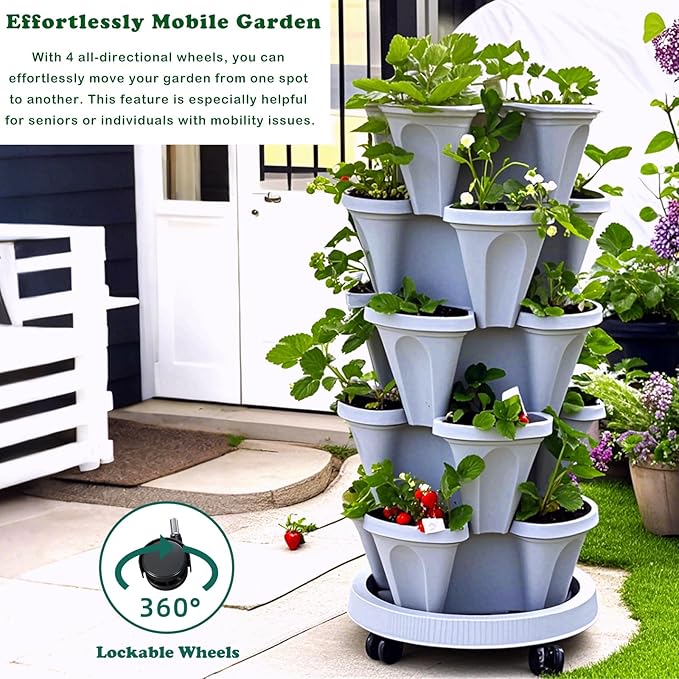 Strawberry Planters, 3 Tiered Vertical Stackable Planter, Herb Stacking Tower - Image 4