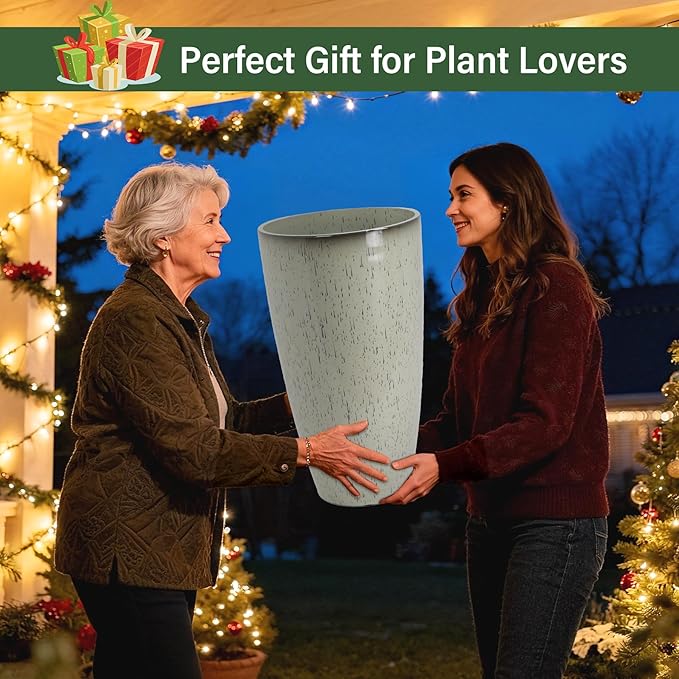 24/21/12 Inch Large Plastic Planter, Lightweight Ceramic-Look Tall Planters - Image 9