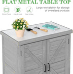 Outdoor Potting Bench with Storage Cabinet and Metal Top, Wood Workstation - Image 3
