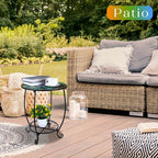 Outdoor Side Table Round Small Mosaic Patio Accent Indoor End Plant Coffee Tea - Image 2