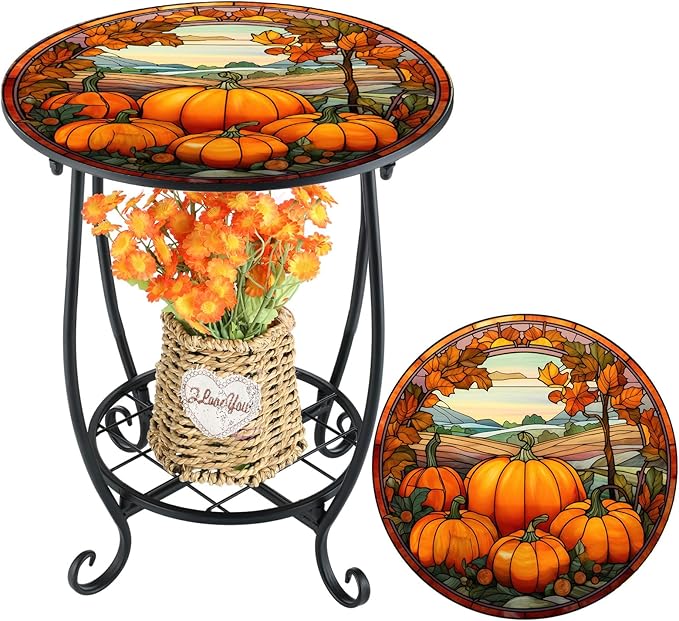 Outdoor Side Table Round Small Mosaic Patio Accent Indoor End Plant Coffee Tea by Cinnvoice