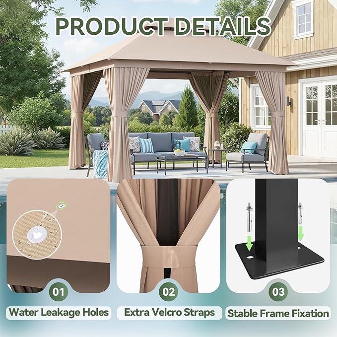 Aoxun Outdoor Gazebo for Patio 10x12 Metal Frame Canopy - Image 7