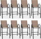 HOMREST Outdoor Bar Height Stools Set of 8, High Back Patio Chairs by HOMREST