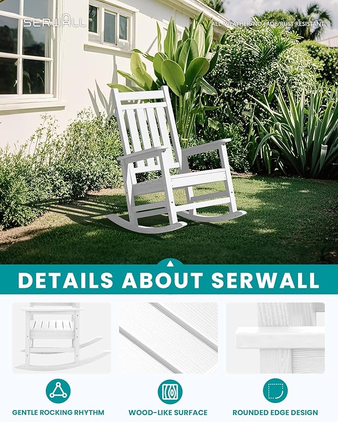 SERWALL HDPE Outdoor Rocking Chair Set of 6, Patio Rocking Chairs - Image 4