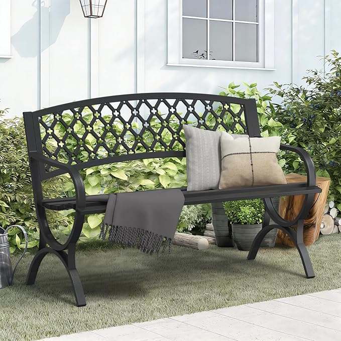 On Shine 50'' Patio Garden Bench, Loveseats Patio Park Bench, Metal Bench - Image 7