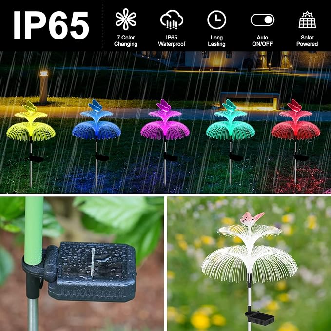 Solar Garden Lights Waterproof 3 Pack Solar Lights Outdoor Decorative 7 Color - Image 3