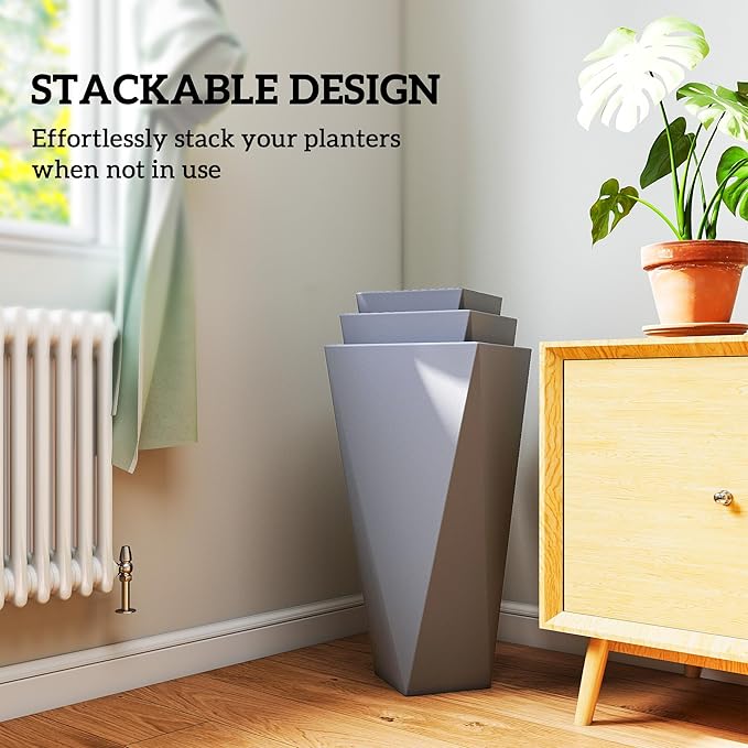 Outsunny Set of 3 Tall Planters, MgO Indoor Outdoor Planters - Image 5