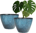 2 Pack Plastic Plant Pots with Drainage Holes, 8 inch Planter by Vanslogreen