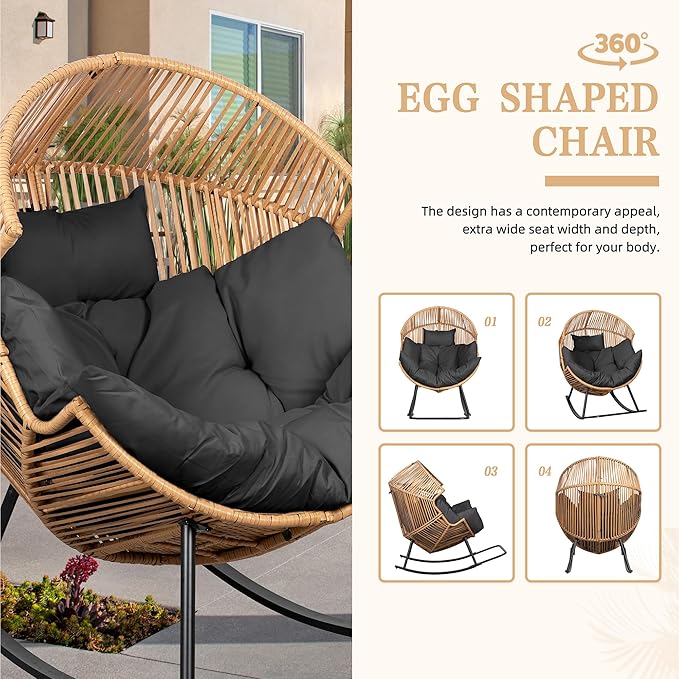 Vongrasig Wicker Egg Chair PE Rattan Rocking Chair - Image 6