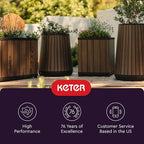 Keter Signature Conic 23.8 Inch Tall Round Large Wood Look Planter - Image 12