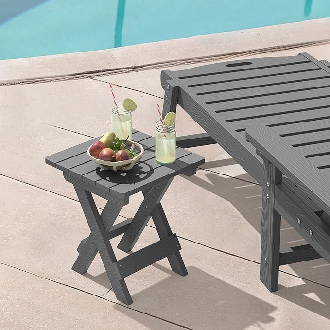 LUE BONA Small Outdoor Folding Side Table, HDPS Outside End Table - Image 2