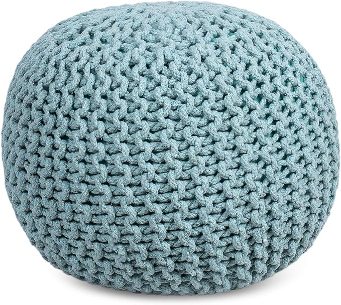 BIRDROCK HOME Round Pouf Ottoman | Cotton Braided Round Foot Stool | Bedroom - Image 9
