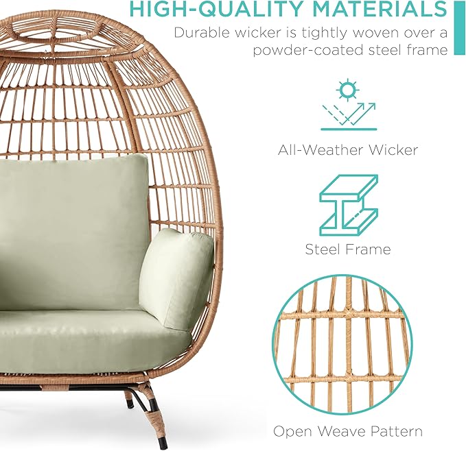 Best Choice Products Wicker Egg Chair, Oversized Indoor Outdoor Lounger - Image 6