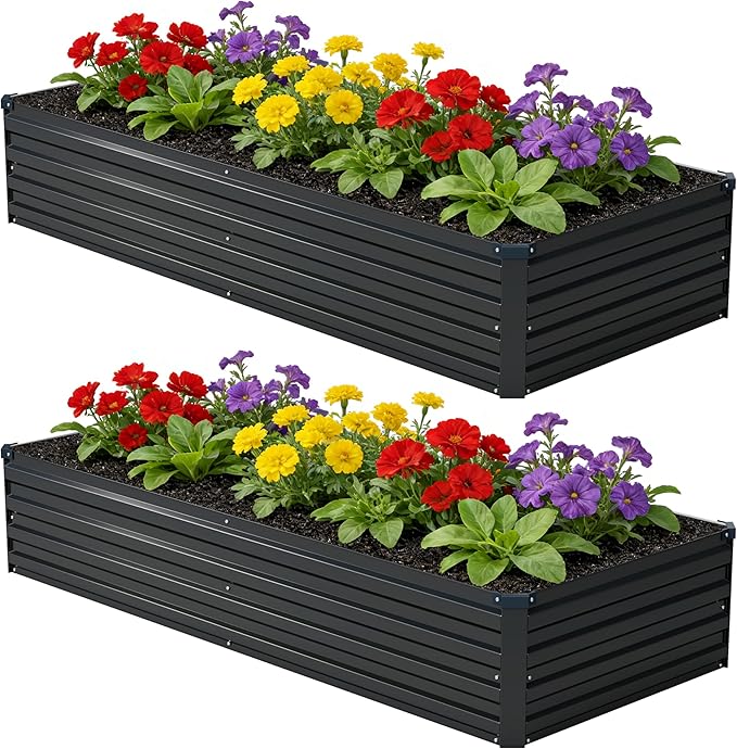 8x2x1 ft Galvanized Raised Garden Bed, Outdoor Planter Box Metal Patio Kit by Zunatu