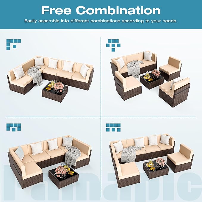 Pamapic Patio Furniture Set, 7 Pieces Modular Outdoor Sectional, Patio - Image 6
