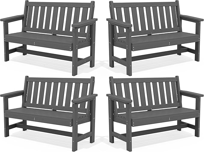 SERWALL Outdoor Bench, HDPE Outdoor Benches Weatherproof, 2-Person Garden Bench by SERWALL
