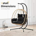 DoubleTT Double Indoor/Outdoor Wicker Swing Egg Chair Hammock Foldable Hanging - Image 5