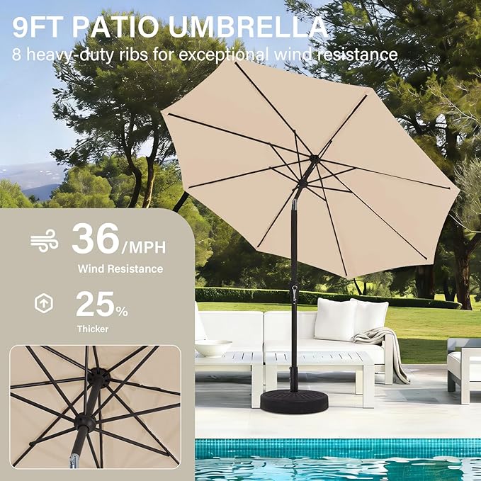 MEWAY 9ft Patio Umbrella Outdoor Table Umbrellas - Image 4