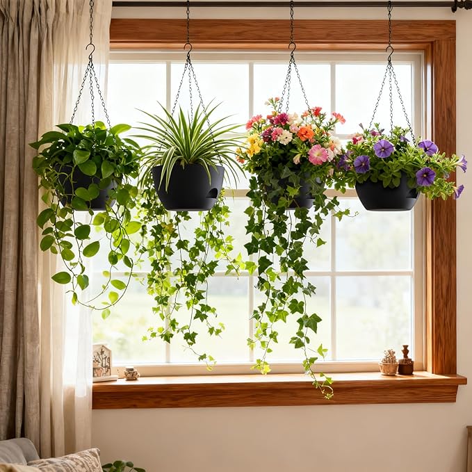 4 Pack 8 Inch Self Watering Hanging Planters - Image 2