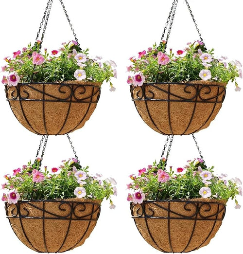 4 Pack 10 Inch Hanging Baskets for Plants Outdoor Metal Hanging Planter Hanging by Qusuxi