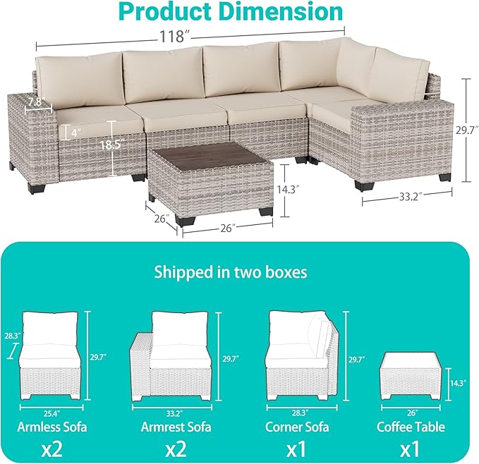 6-Piece Outdoor Patio Furniture Set Wicker Sectional Sofa Set, Patio - Image 5