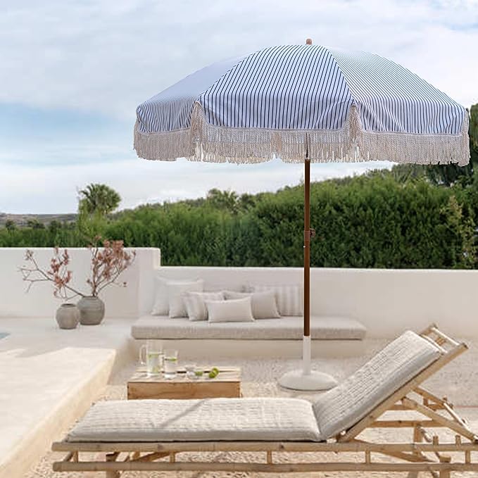 AMMSUN 7ft Patio Umbrella with Fringe Outdoor Tassel Umbrella UPF50+ Premium - Image 2