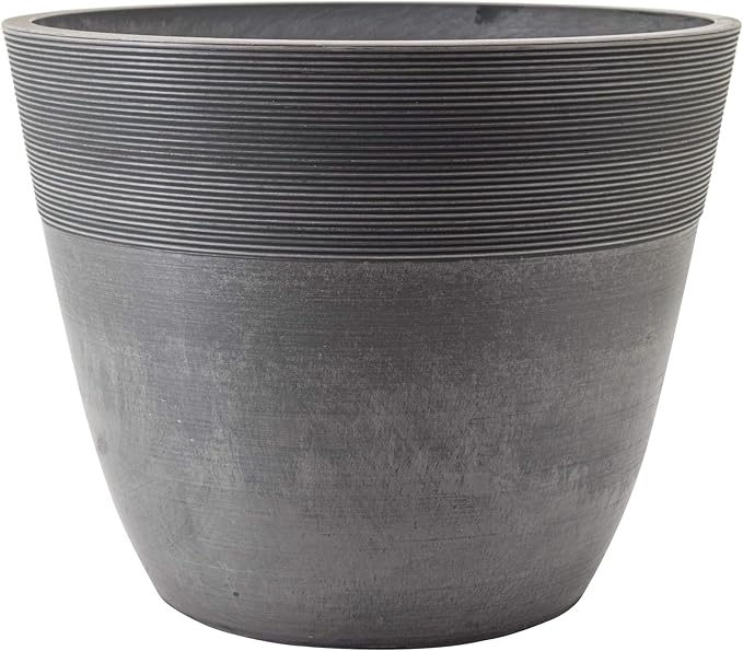 PSW Pot Collection 12-inch Plastic/Stone/Wood Composite Large Ribbed Planter – - Image 2
