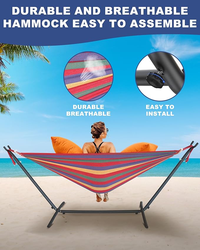 Double Hammock with Heavy-Duty Steel Stand, Easy Assembly, 600lbs Weight - Image 4