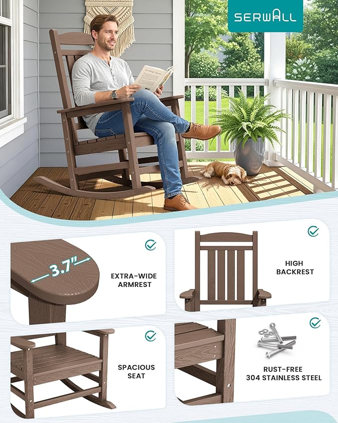SERWALL HDPE Outdoor Rocking Chair Set of 4, Patio Rocking Chairs, All-Weather - Image 5