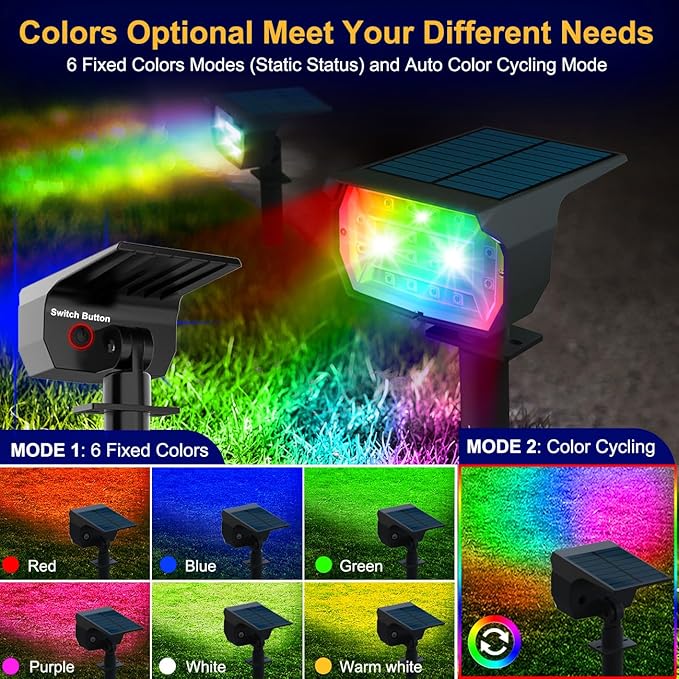 nipify 8 Pack Solar Spot Lights Outdoor Color Changing, 7 Modes Halloween RGB - Image 2