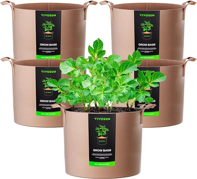 VIVOSUN 5-Pack 25 Gallons Grow Bags Heavy Duty Thickened Nonwoven Fabric Pots by VIVOSUN