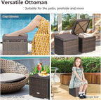 Tangkula 2 Pieces Patio Ottomans, Patiojoy Hand-Woven PE Rattan Side Table - Image 6