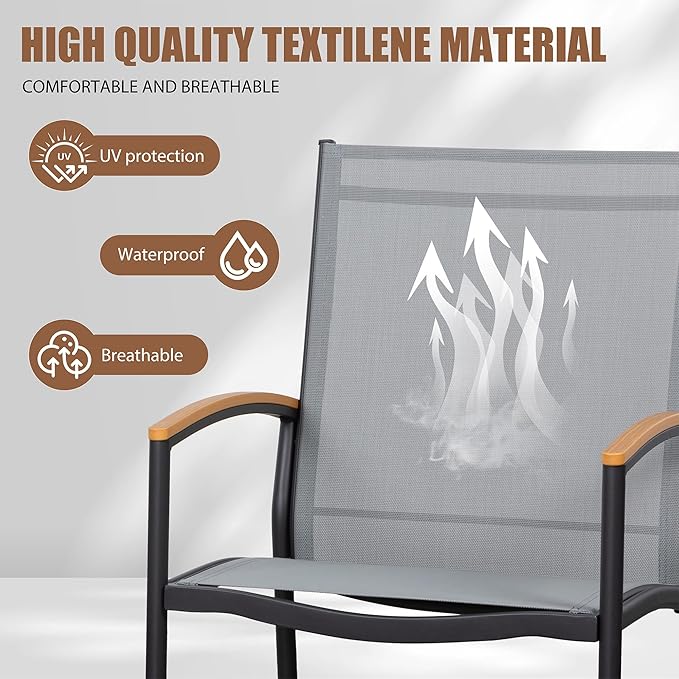 Shintenchi 3 Piece Outdoor Rocking Bistro Set, Textilene Fabric Small Patio - Image 3