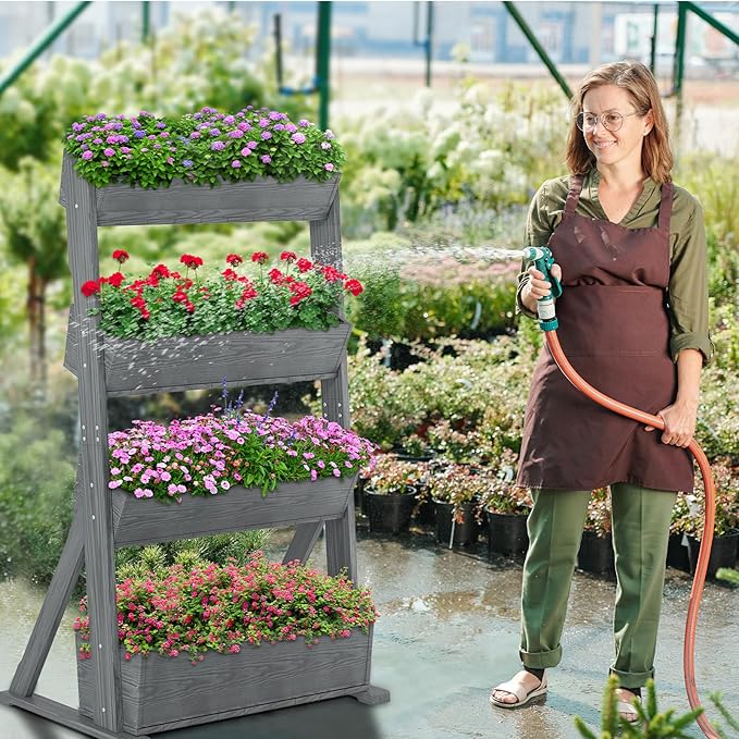 DoCred Vertical Wooden Raised Garden Bed, 4 Tier Garden Planters Freestanding - Image 2