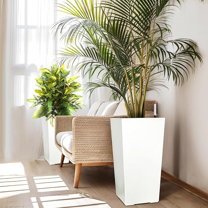 GarveeLife 22.5 in Tall Planters Set of 2, Outdoor＆Indoor Black Planter Pots - Image 5