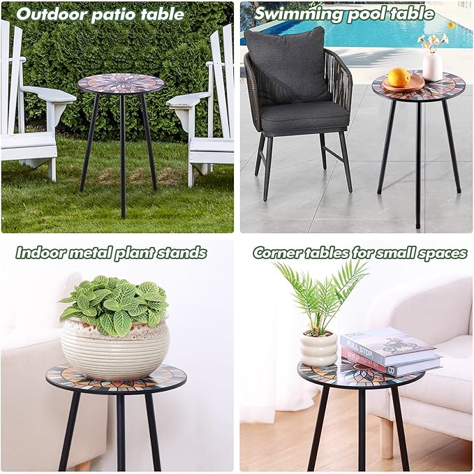 Party Zealot 1 Pack Metal Mosaic Round Side Table Small 13.4" End Patio Round - Image 6