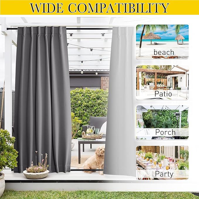 NICETOWN 2 Panels Outdoor Curtains Waterproof Pocket & Back Tab on Top & Bottom - Image 7