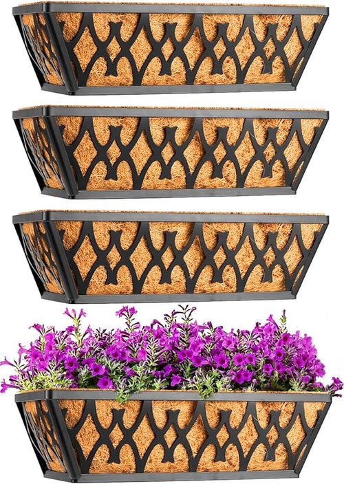 4 Pack 12 Inch Window Boxes Planters Railing Planter Box by KarlliuHOMEGARDEN