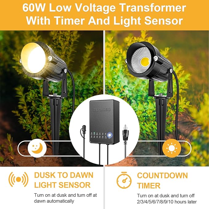 ZUCKEO All-in-One Landscape Lighting Kit, 5W LED Low Voltage Landscape Lights - Image 2