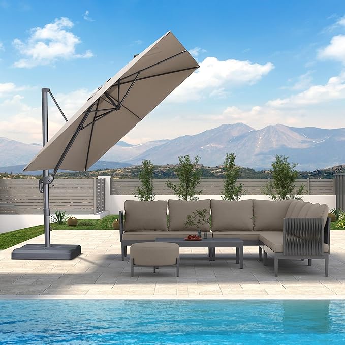 PURPLE LEAF Patio Umbrella 9' X 9' Rectangle Cantilever Umbrella Large Aluminum - Image 2